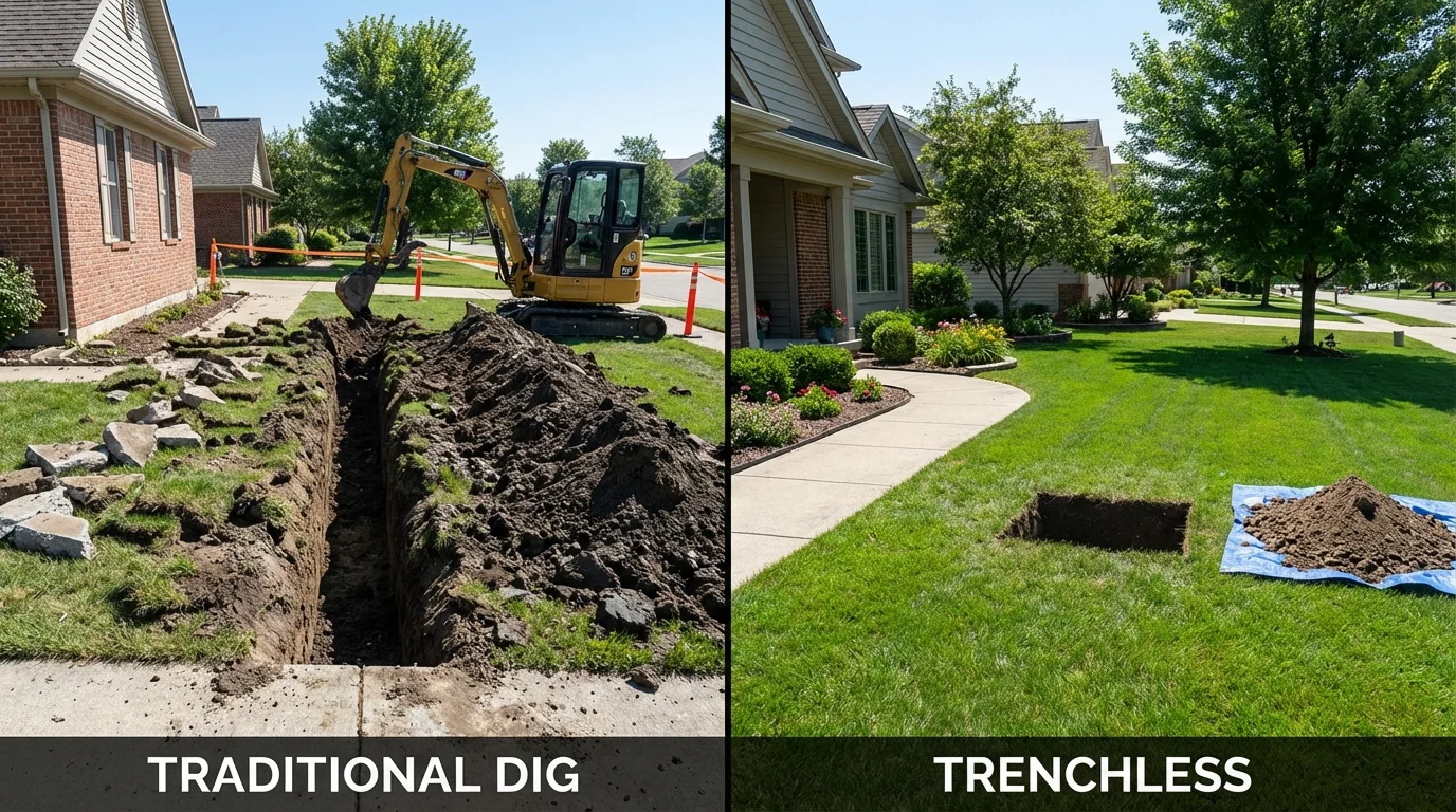 Trenchless sewer repair with minimal yard damage versus traditional excavation in Anna, IL